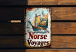 a rusted sign with a ship on it
