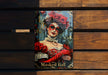 a book with a picture of a woman wearing a mask