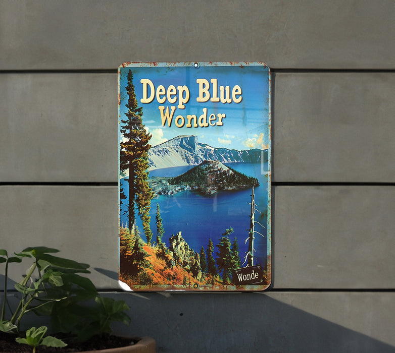 a sign on the side of a building that says deep blue wonder