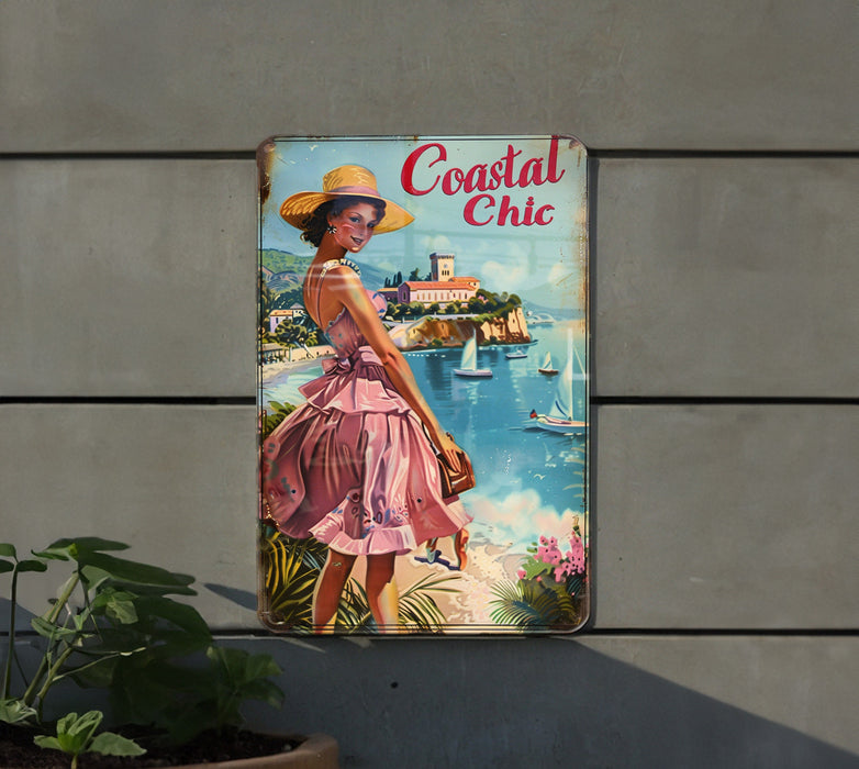 a sign on the side of a building that says coastal chic