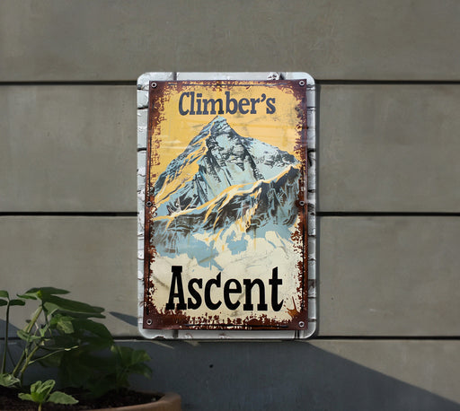 a sign on the side of a building that says climbers ascent