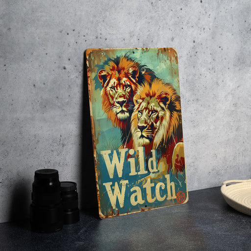 a picture of two lions with the words wild watch on it