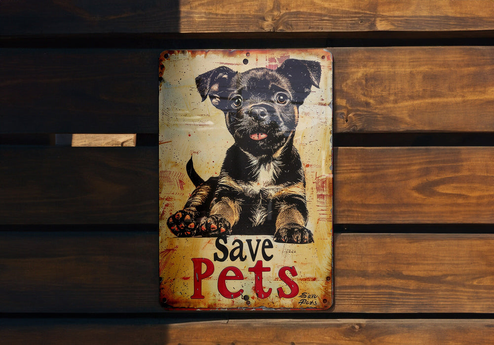 a sign with a dog on it that says save pets