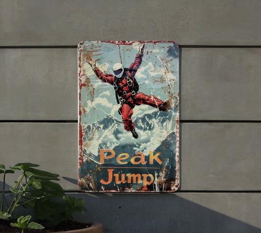 a sign on the side of a building that says peak jump
