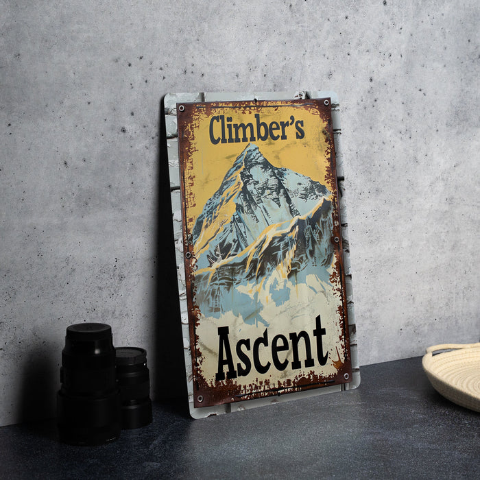 a picture of a mountain with a sign that says climbers ascent