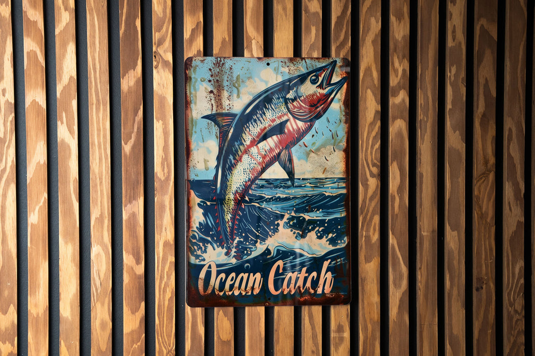 a picture of a fish on a wooden wall