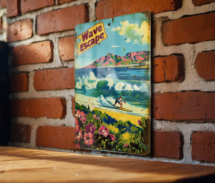 a picture of a surf board on a brick wall