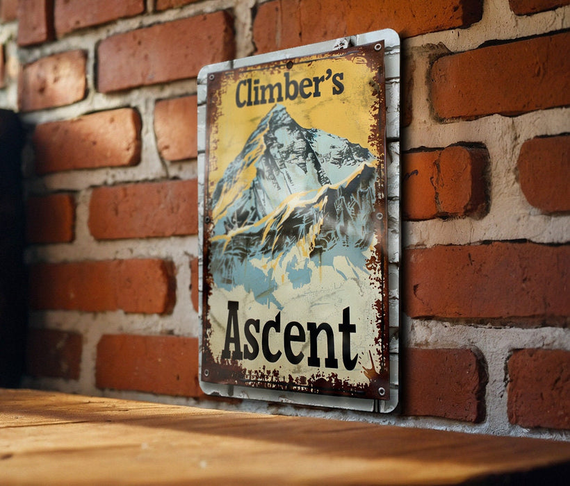 a sign on a brick wall that reads climbr's ascent