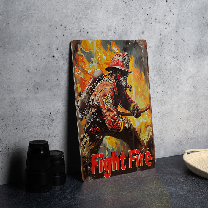 a painting of a fire fighter on a canvas