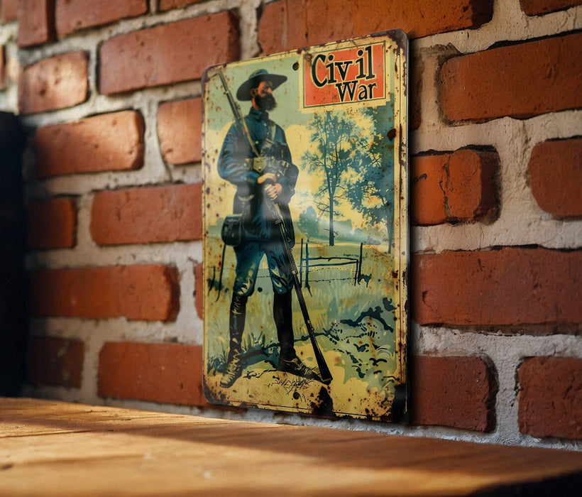 a picture of a civil war poster on a brick wall