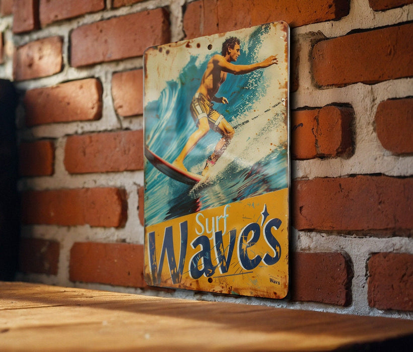a picture of a man on a surfboard on a brick wall
