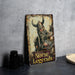 a metal sign with a picture of a viking on it