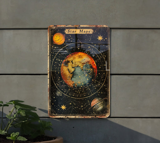 a picture of a star map hanging on a wall