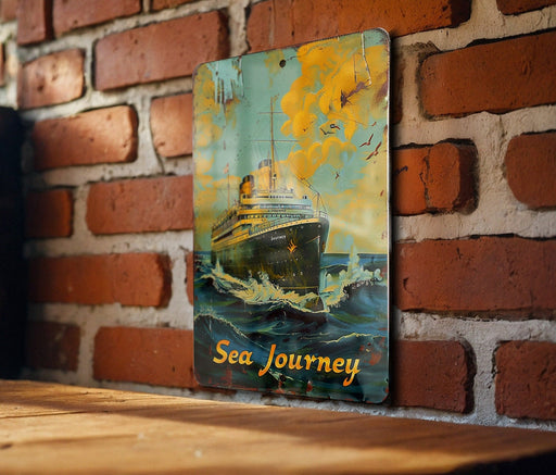 a painting of a ship on a brick wall