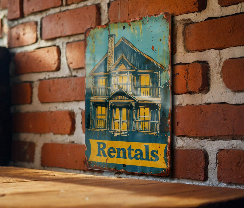 a picture of a rental sign on a brick wall