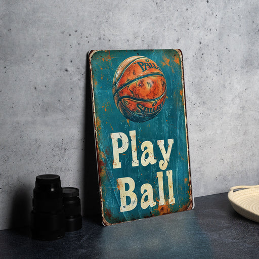 a sign that says play ball on it