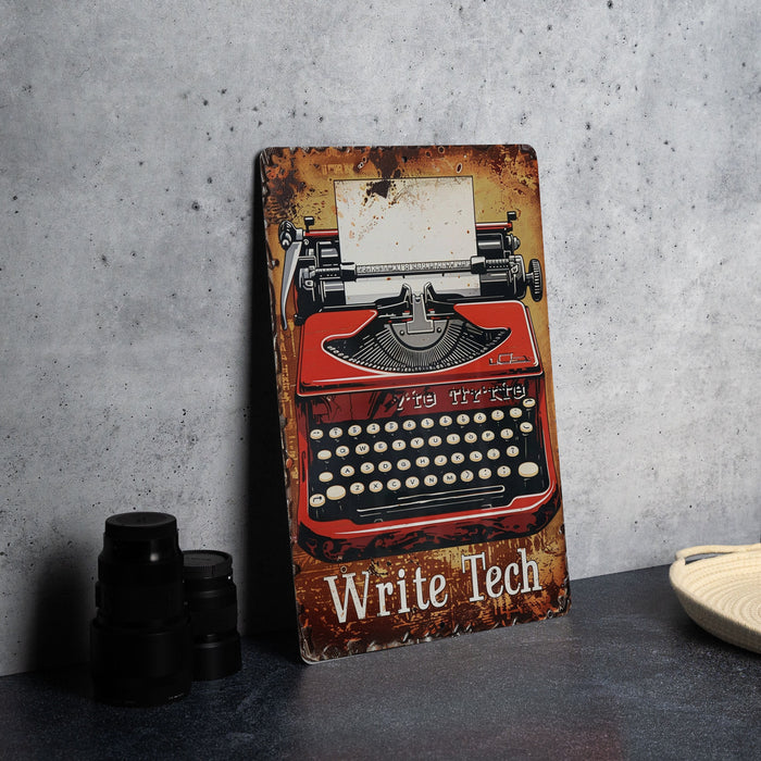 a sign with an old fashioned typewriter on it