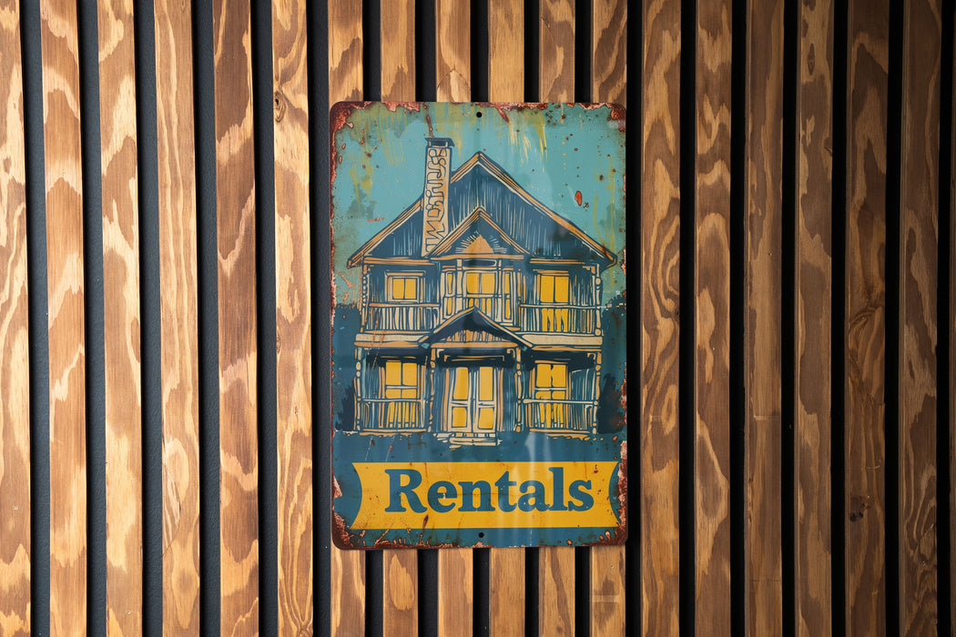 a sign on a wooden wall that says rentals