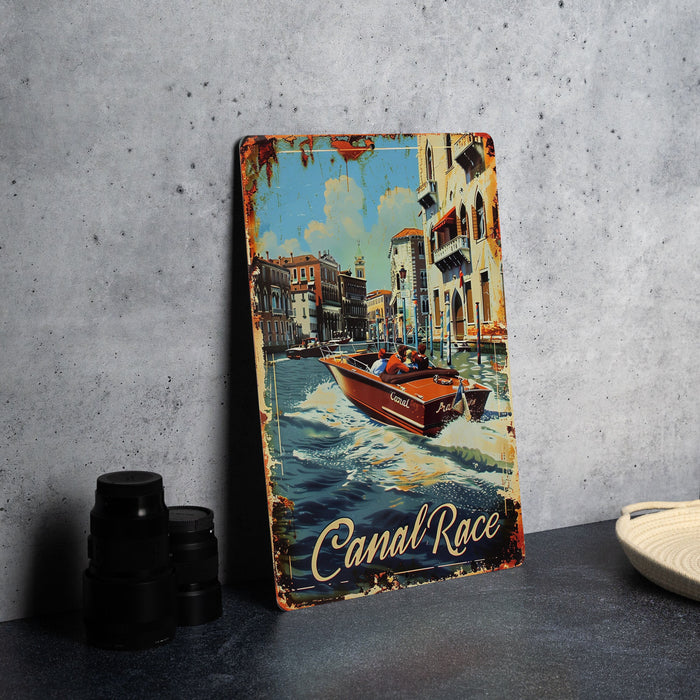 a picture of a boat on a canal