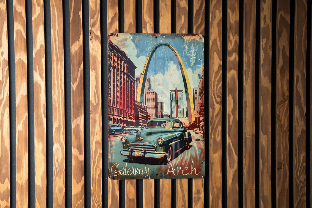 a painting of a car in front of a wooden wall