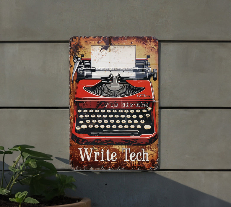 a sign with an old fashioned typewriter on it