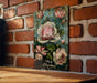 a picture of some flowers on a brick wall