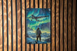 a painting of a man standing in front of an airplane