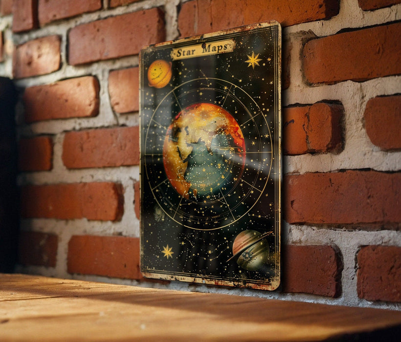 a picture of the earth on a brick wall