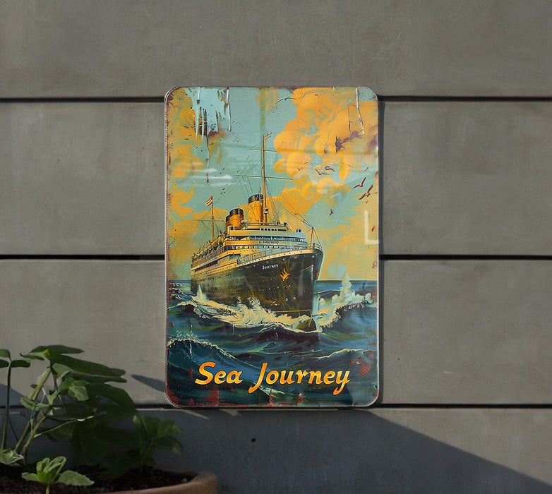 a painting of a cruise ship on a wall