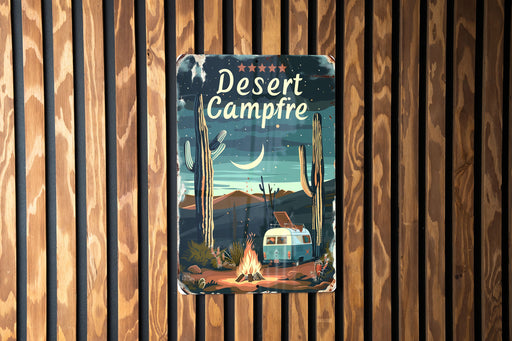 a sign on a wooden wall that says desert campfire