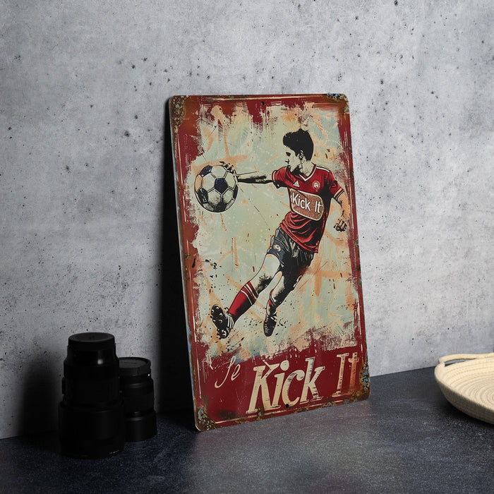 a painting of a soccer player kicking a soccer ball
