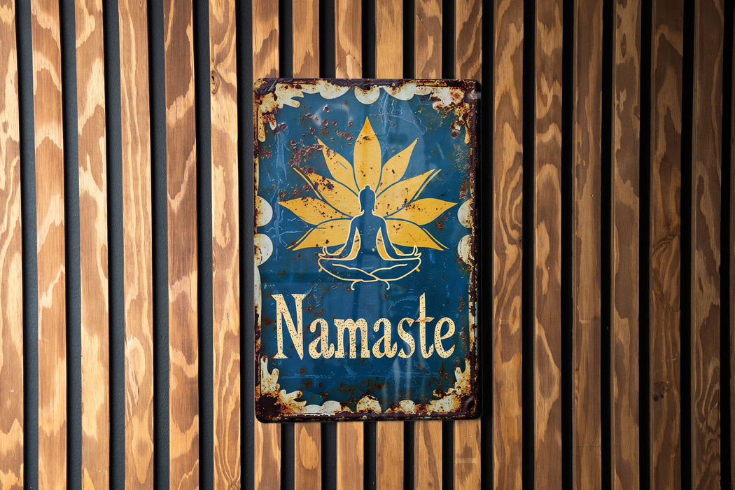 a sign on the side of a building that says namaste