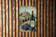 a painting of a bottle of wine on a wooden wall
