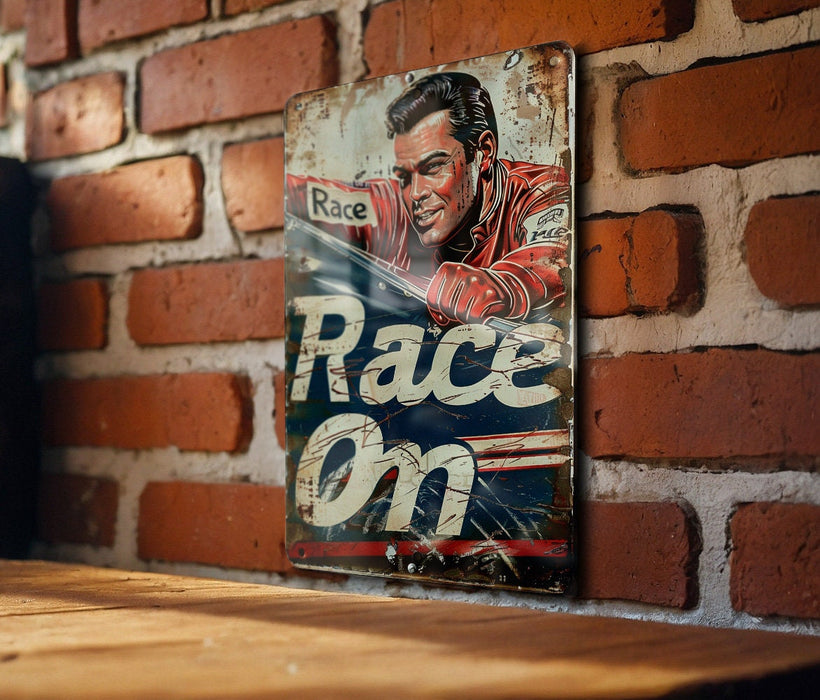 a sign on a brick wall that says race on