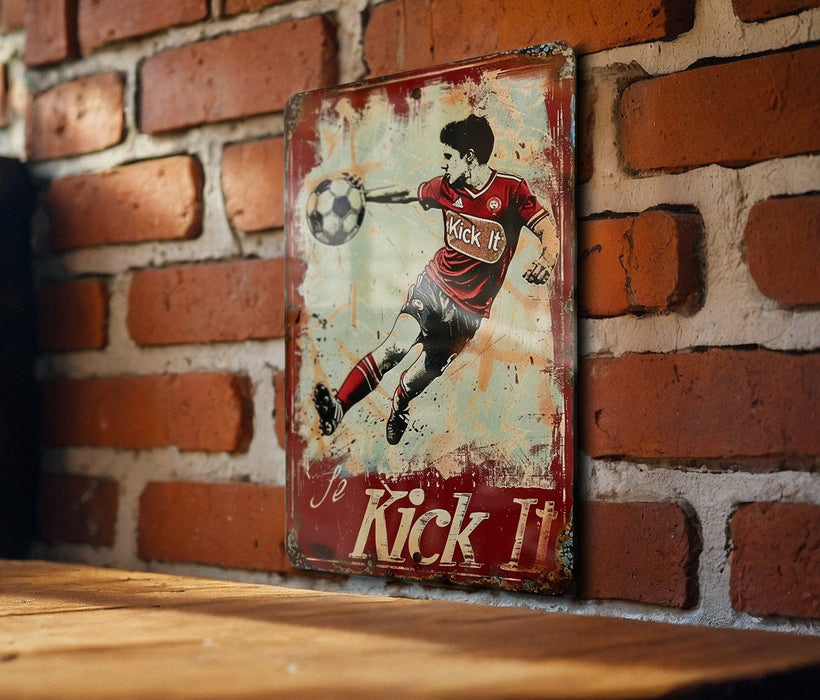 a painting of a soccer player on a brick wall