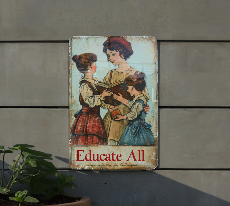 a sign on the side of a building that says education all