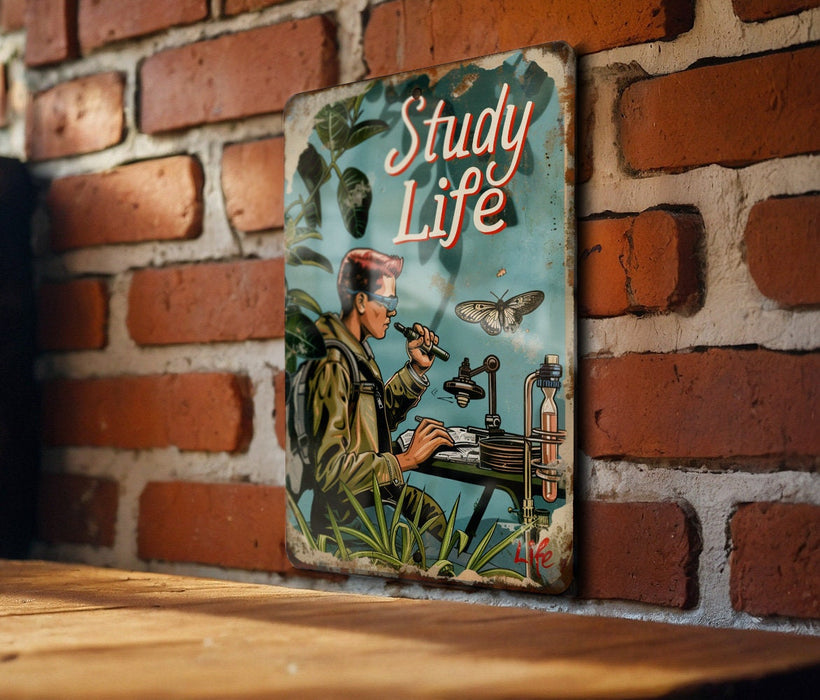 a sign on a brick wall that says study life