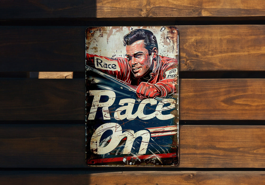a sign on a wooden wall that says race on