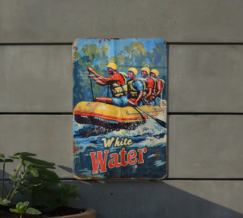 a picture of a sign that says white water raft