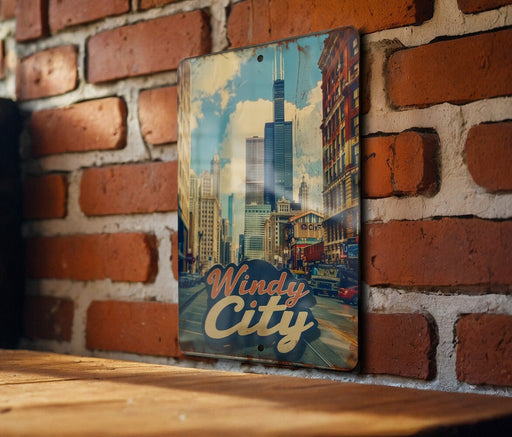a sign on a brick wall that says windy city