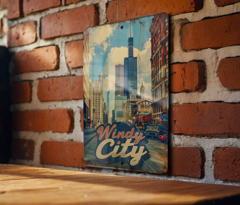 a sign on a brick wall that says windy city