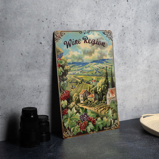 a picture of a wine region on a sign