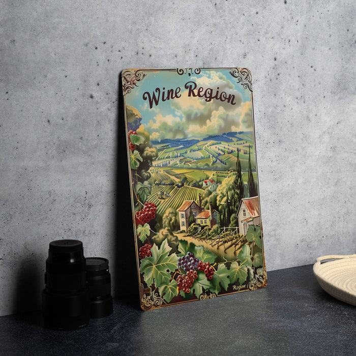 a picture of a wine region on a sign