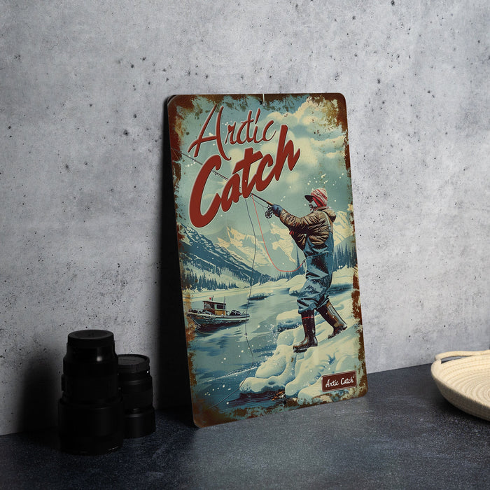 a picture of a man fishing in the snow