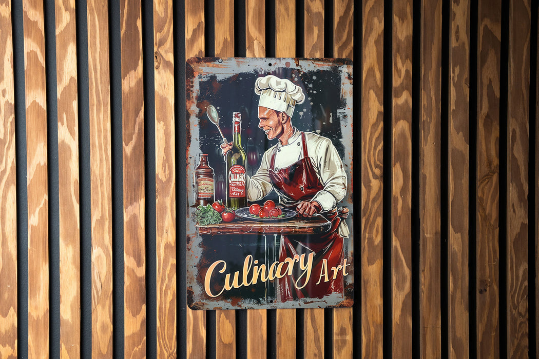 a painting of a chef cooking on a grill