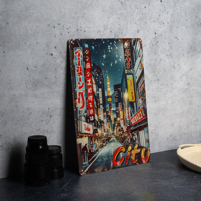 a picture of a cityscape on a table next to a pair of binoculars
