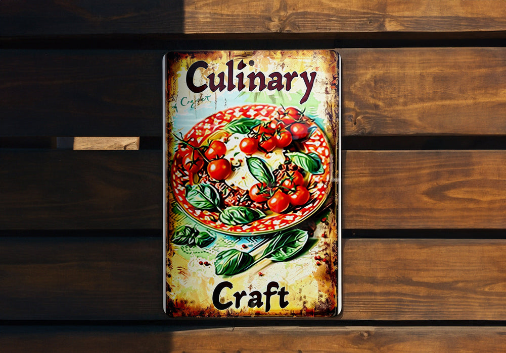 a sign on a wooden wall that says culinary craft