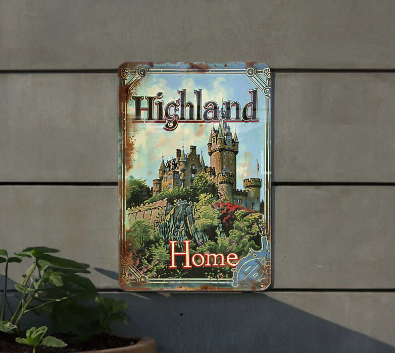 a metal sign with a picture of a castle on it
