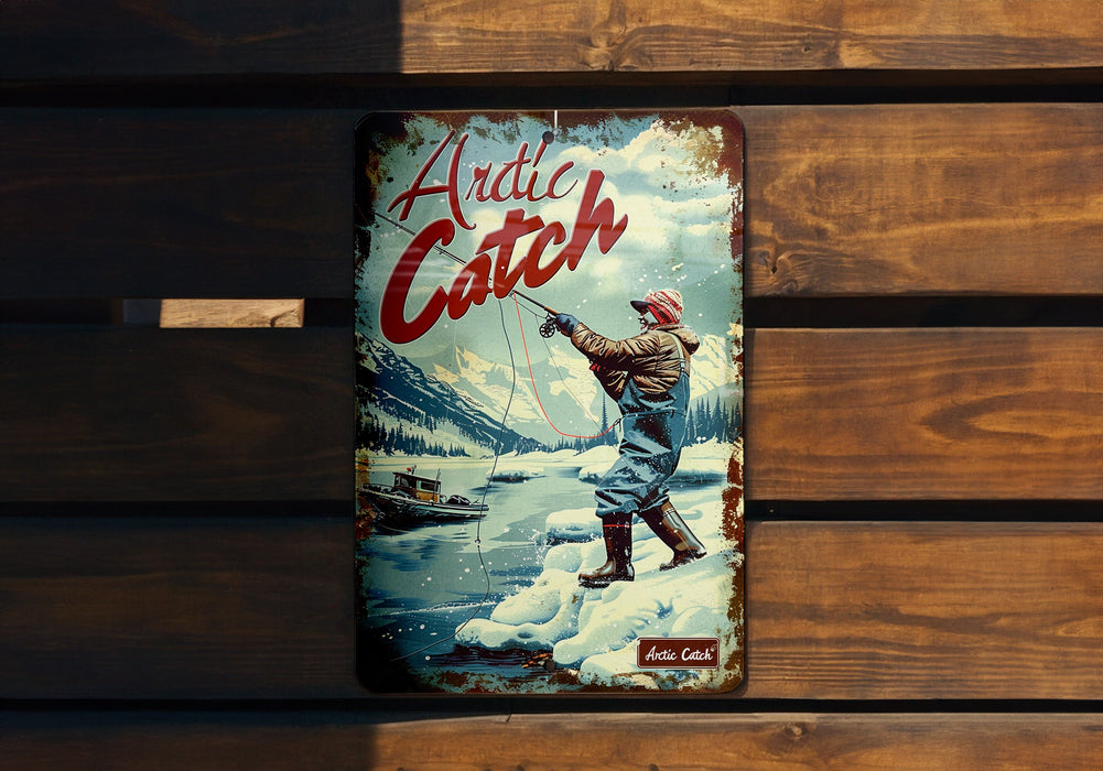 a picture of a man fishing in the snow