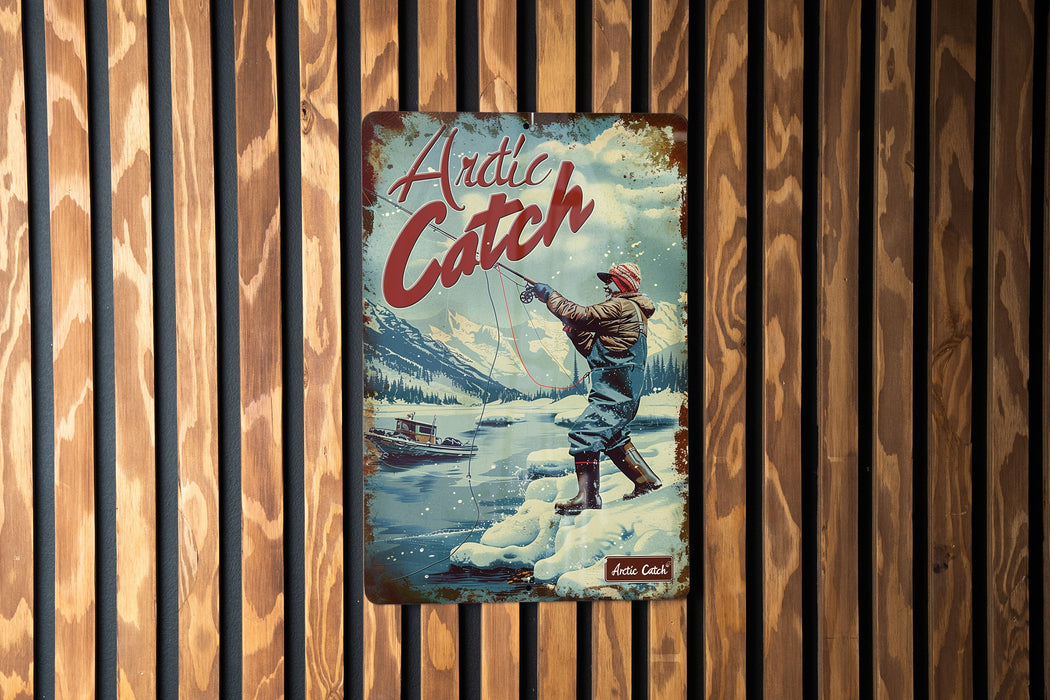 a vintage poster of a man fishing on a river